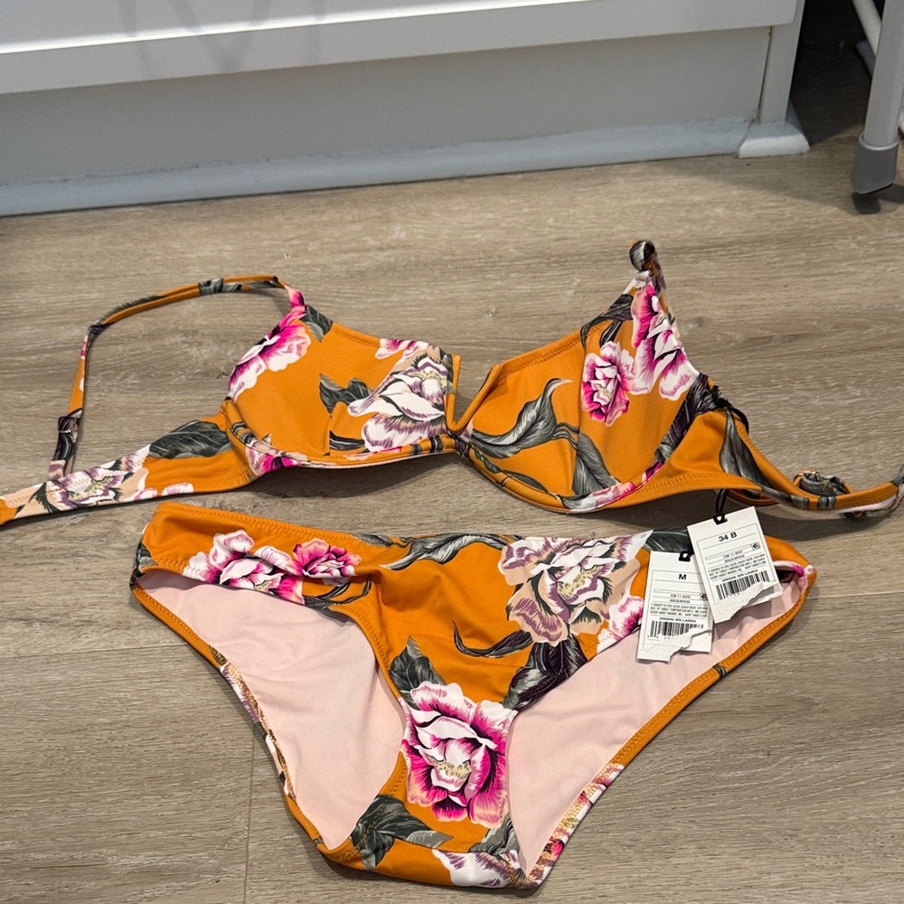 Floral Bikini Set in Orange and Pink